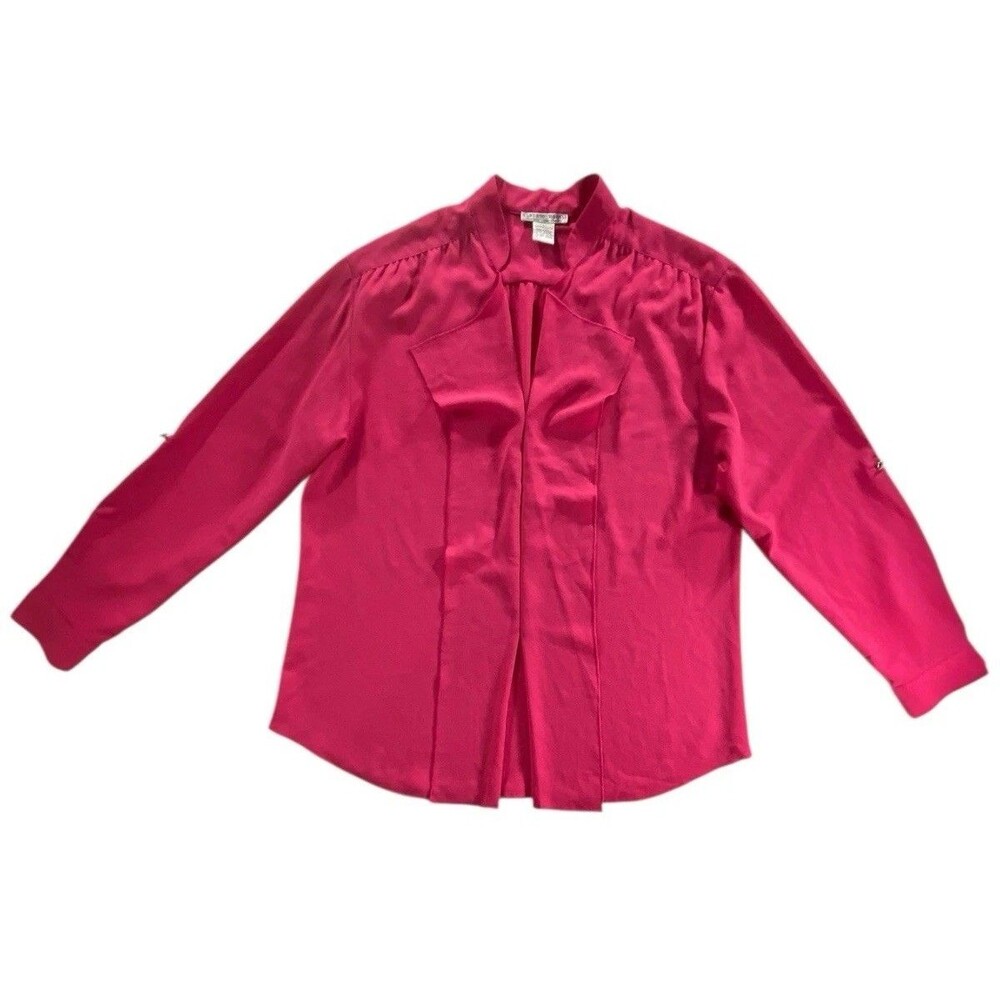 Alberto Makali Womens Pink Pullover Blouse Roll Tab Sleeve Size L